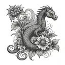 Loch Ness Monster and thistle flower tattoo design idea