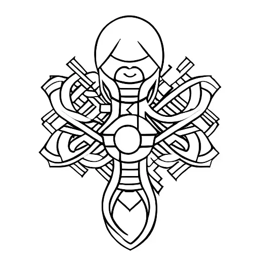 A sketch of a soccer player holding a cross tattoo design idea