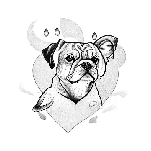 A heart tattoo with a dog outline and Elsa engraved tattoo design idea