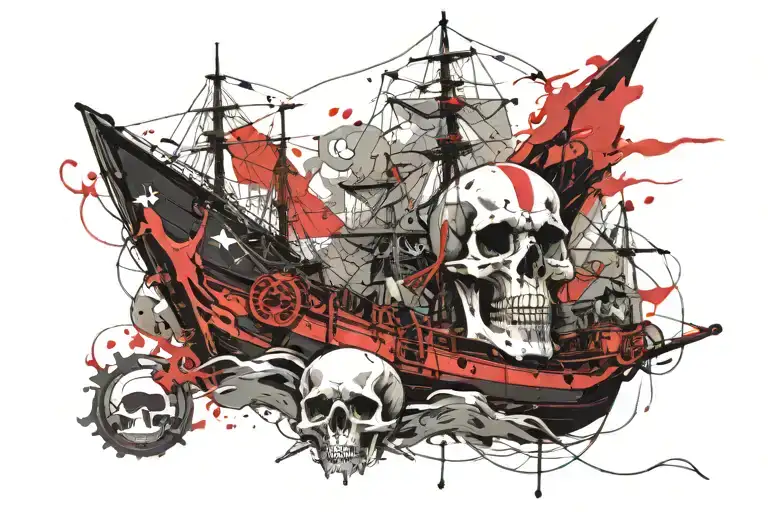 skull ship and anchor tattoo design idea