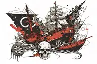 skull ship and anchor tattoo design idea