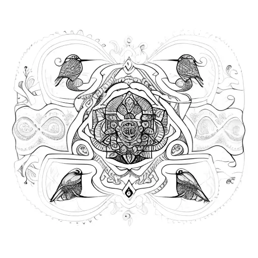 An intricate tattoo featuring nature and home motifs with a touch of psychology tattoo design idea