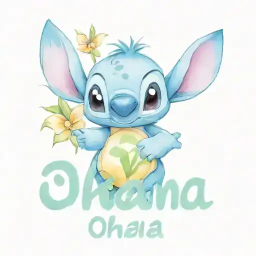 Stitch holding the word "Ohana" tattoo design idea