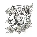old school design featuring a cheetah's profile at the center with plants framing it . symbol for agility tattoo design idea