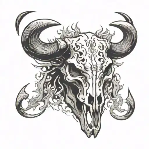 bull skull with flames surrounding the horns  tattoo design idea