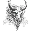 bull skull with flames surrounding the horns  tattoo design idea