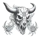 bull skull with flames surrounding the horns  tattoo design idea
