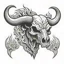 bull skull with flames surrounding the horns  tattoo design idea