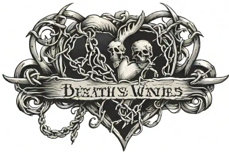 heart, barbed wire, inscription, death, Jesus tattoo design idea