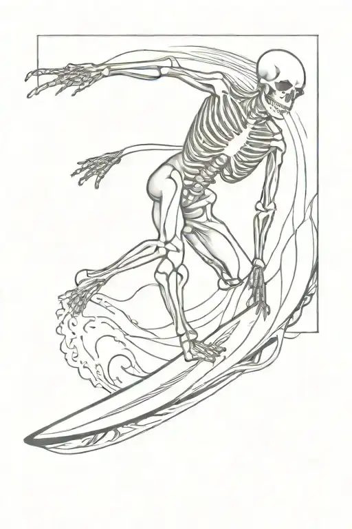 skeleton surfing thru a wave tattoo design idea