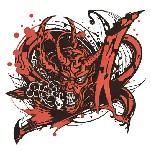 The word Burk with red devil horns above the B and a red devil tail at the end of the K tattoo design idea