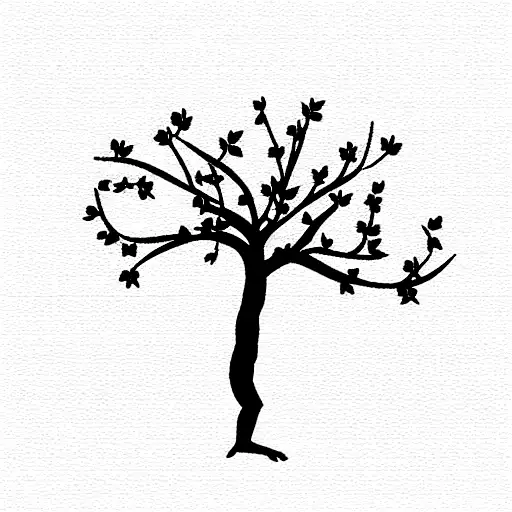 Apple blossom tree with sillouete of a little girl swinging on a branch tattoo design idea