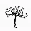 Apple blossom tree with sillouete of a little girl swinging on a branch tattoo design idea
