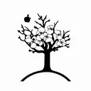 Apple blossom tree with sillouete of a little girl swinging on a branch tattoo design idea