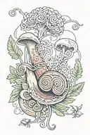 snail tattoo with an overgrowth background with fiddlehead ferns and mushrooms tattoo design idea