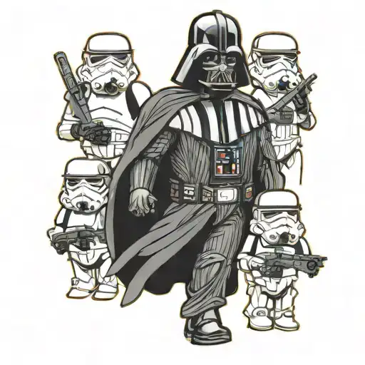 darth Vader holding hands with little storm troopers tattoo design idea