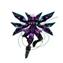 Dragon on hexagonal cybernetic background with wiring flowing through tattoo design idea