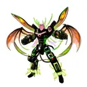 Dragon on hexagonal cybernetic background with wiring flowing through tattoo design idea