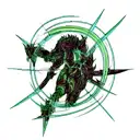 Dragon on hexagonal cybernetic background with wiring flowing through tattoo design idea