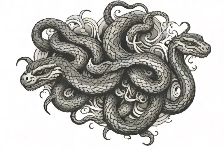 snakes going all four elements incorporated tattoo design idea