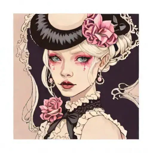 albino girl with pink eyes in lolita fashion  tattoo design idea