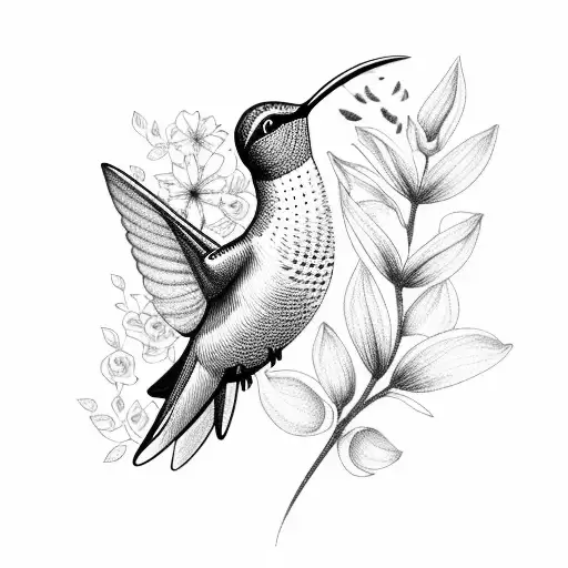 humming bird with flowers  tattoo design idea