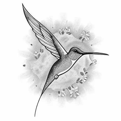 humming bird with flowers  tattoo design idea