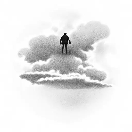 A silhouette of a person standing alone in a vast empty landscape, with storm clouds brewing overhead tattoo design idea