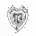 j e k initials in a heart tattoo design idea