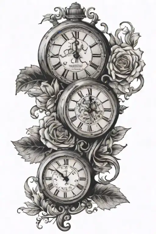 one big clock with three different birth dates  tattoo design idea