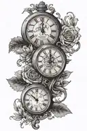 one big clock with three different birth dates  tattoo design idea