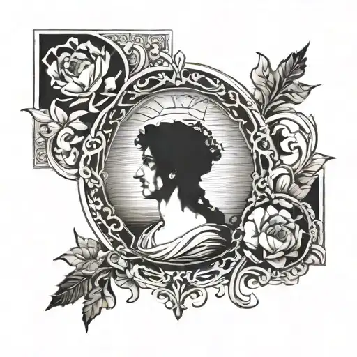 A blackwork tattoo of a Renaissance painting with a modern twist tattoo design idea