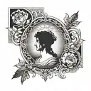 A blackwork tattoo of a Renaissance painting with a modern twist tattoo design idea