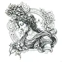 A blackwork tattoo of a Renaissance painting with a modern twist tattoo design idea