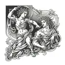 A blackwork tattoo of a Renaissance painting with a modern twist tattoo design idea