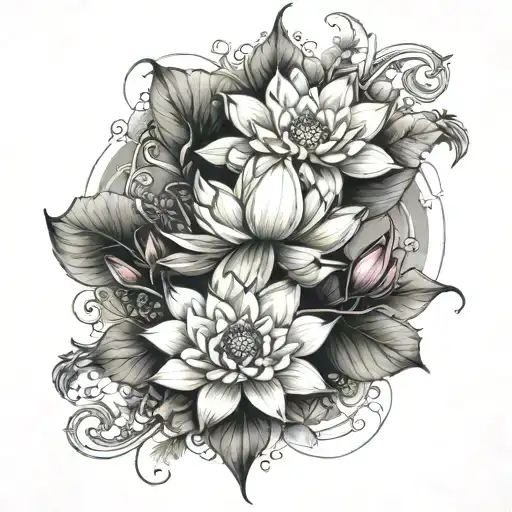 sleeve lake Lotus flowers around and devil tattoo design idea