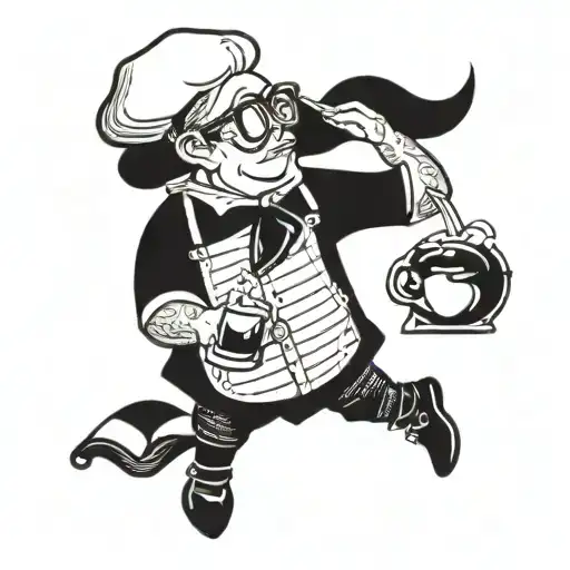 A tattoo of a bookworm wearing a bartender's apron tattoo design idea