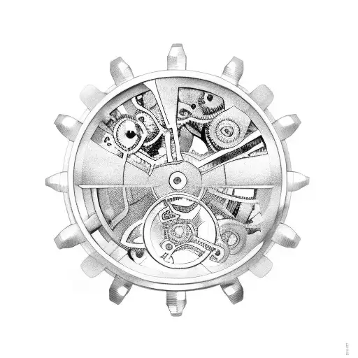 A detailed clockwork mechanism with gears and cogs tattoo design idea