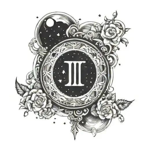A cosmic-themed tattoo incorporating the Libra zodiac sign, the name REEVA, and the date January 7, 2024 in Roman numerals tattoo design idea