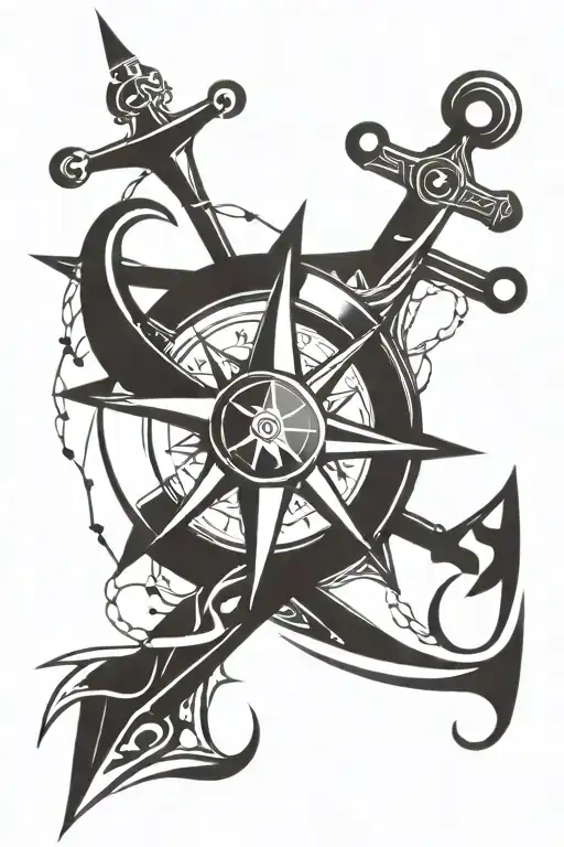 anchor with compass tattoo design idea