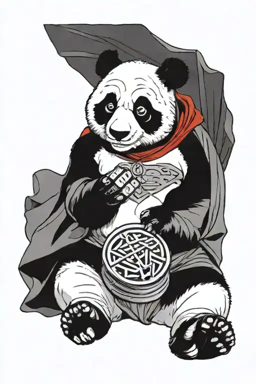 panda dressed as superman eating a oreo tattoo design idea