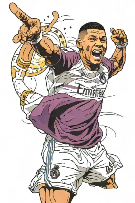 donatello with real madrid shirt and doing mbappe celebration tattoo design idea