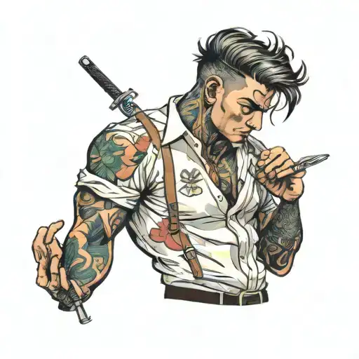 dainty boy in button down shirt without pants tattoo design idea
