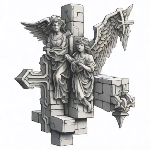 angels crosses bricks  tattoo design idea