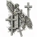 angels crosses bricks  tattoo design idea