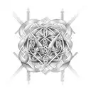 An intricate tattoo featuring a DNA strand morphing into a silhouette of your daughters, with your wife and dog incorporated in the design, symbolizing the unity of family and genetics tattoo design idea