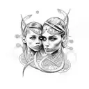 An intricate tattoo featuring a DNA strand morphing into a silhouette of your daughters, with your wife and dog incorporated in the design, symbolizing the unity of family and genetics tattoo design idea