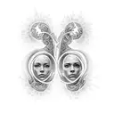 An intricate tattoo featuring a DNA strand morphing into a silhouette of your daughters, with your wife and dog incorporated in the design, symbolizing the unity of family and genetics tattoo design idea