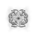 An intricate tattoo featuring a DNA strand morphing into a silhouette of your daughters, with your wife and dog incorporated in the design, symbolizing the unity of family and genetics tattoo design idea