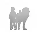 A silhouette of a father walking with his family and rhodesian ridgeback in a scenic landscape tattoo design idea